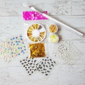 Nail art supplies stickers glitter crystals jewels